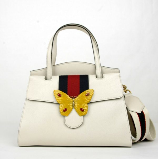 1 Gucci Ivory Leather Butterfly Totem Medium Top Handle Bag