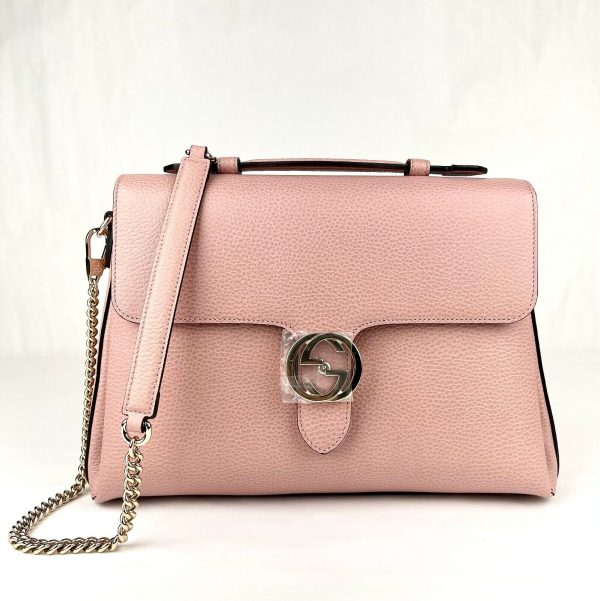 1 Gucci Powder Pink Leather Large Interlocking G Crossbody Chain Bag