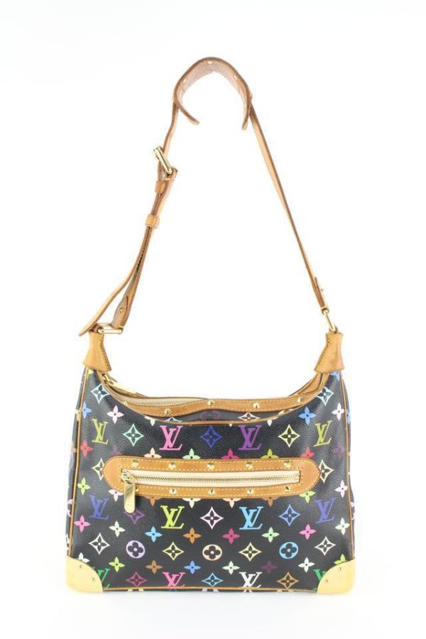 1 Louis Vuitton Black Monogram Multicolor Boulogne Hobo Bag Black