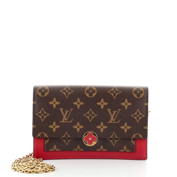 1 Louis Vuitton Flore Chain Wallet Monogram Canvas Brown Pink