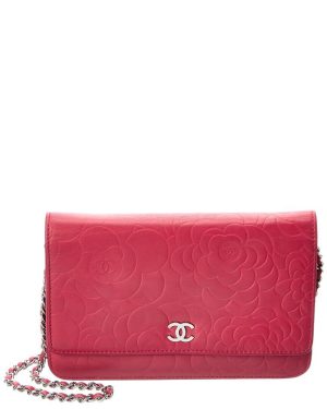 1 Chanel Pink Lambskin Leather Wallet On Chain Shoulder Bag