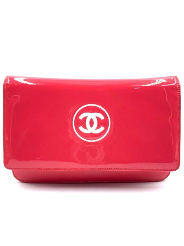 1 Chanel PinkWhite Patent Leather Cc Woc Clutch Bag