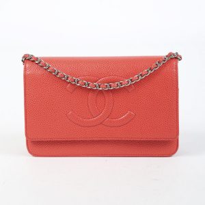 1 Chanel Timeless Wallet on Chain Red Orange Caviar Leather CC Crossbody Bag