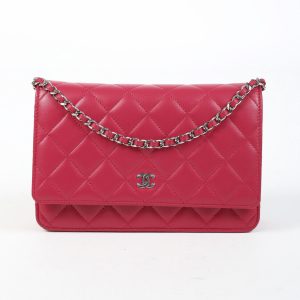1 Chanel Wallet on Chain Red Quilted Lambskin Leather CC Crossbody Bag