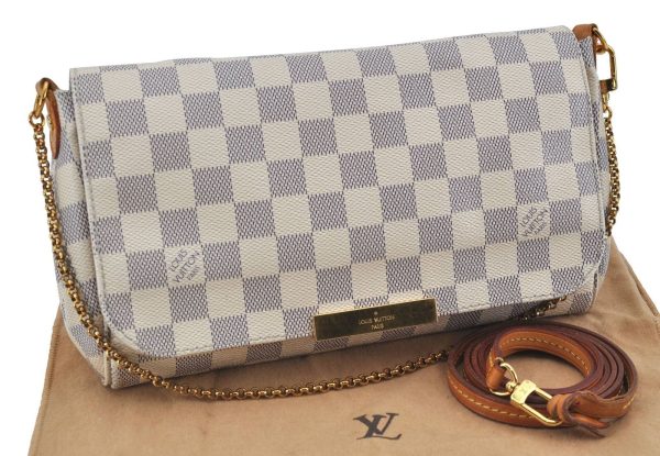 1 Louis Vuitton Damier Azur Favorite MM Shoulder Clutch Bag