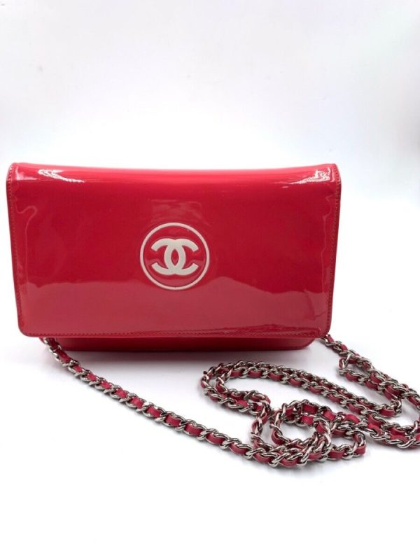 2 Chanel PinkWhite Patent Leather Cc Woc Clutch Bag