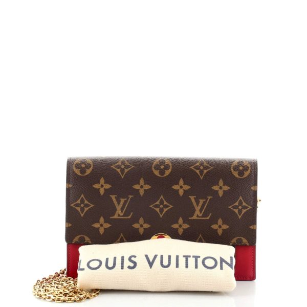 2 Louis Vuitton Flore Chain Wallet Monogram Canvas Brown Pink