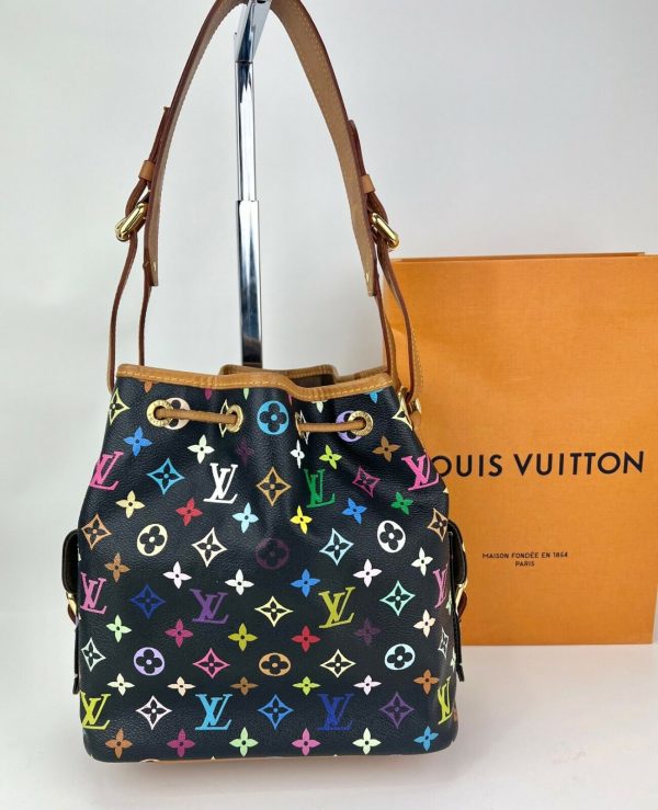 2 Louis Vuitton Tote Monogram Multicolor Petite Noe Shoulder Bag Black