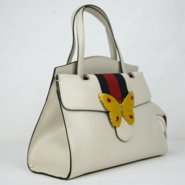 2 Gucci Ivory Leather Butterfly Totem Medium Top Handle Bag