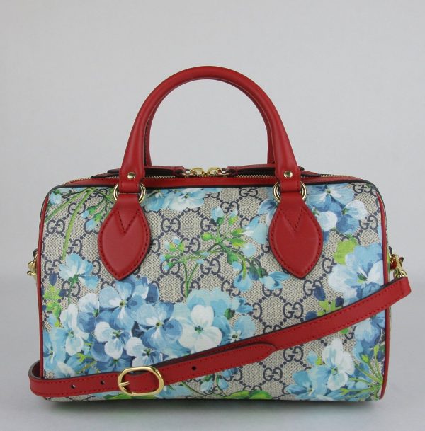 2 Gucci Blue Bloom GG Coated Canvas Small Boston Bag Handbag