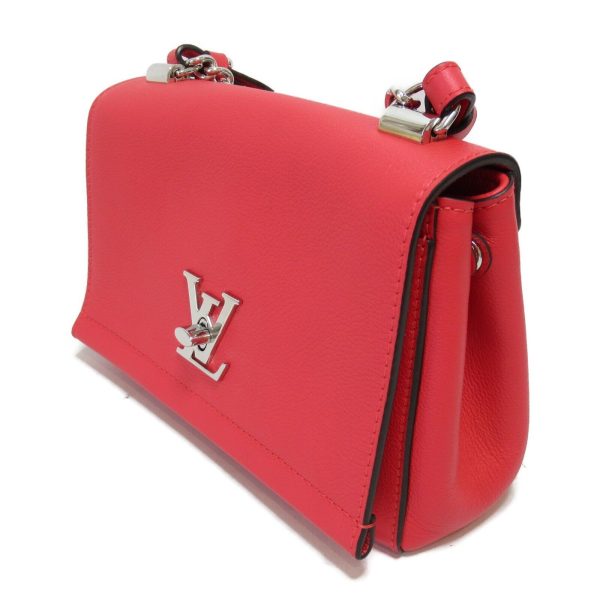 3 Louis Vuitton Lock Me 2 BB 2way Shoulder Hand Bag Leather Red Dahlia