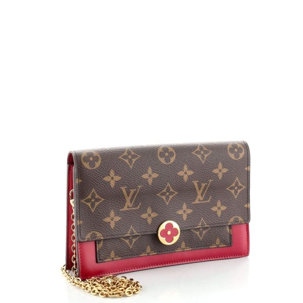 3 Louis Vuitton Flore Chain Wallet Monogram Canvas Brown Pink