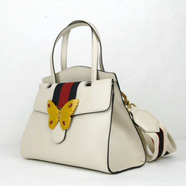 3 Gucci Ivory Leather Butterfly Totem Medium Top Handle Bag