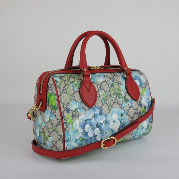 3 Gucci Blue Bloom GG Coated Canvas Small Boston Bag Handbag