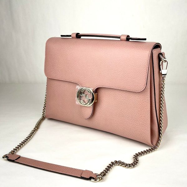 3 Gucci Powder Pink Leather Large Interlocking G Crossbody Chain Bag