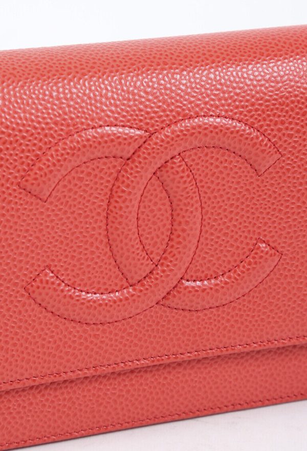 4 Chanel Timeless Wallet on Chain Red Orange Caviar Leather CC Crossbody Bag