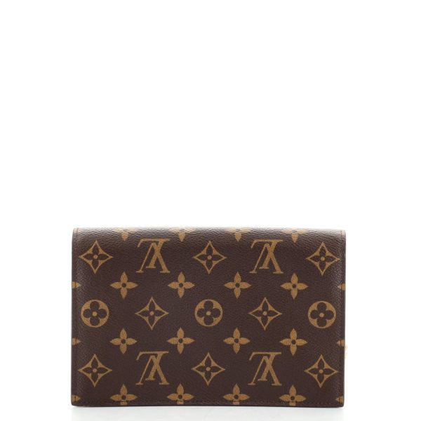 4 Louis Vuitton Flore Chain Wallet Monogram Canvas Brown Pink