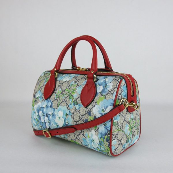 4 Gucci Blue Bloom GG Coated Canvas Small Boston Bag Handbag