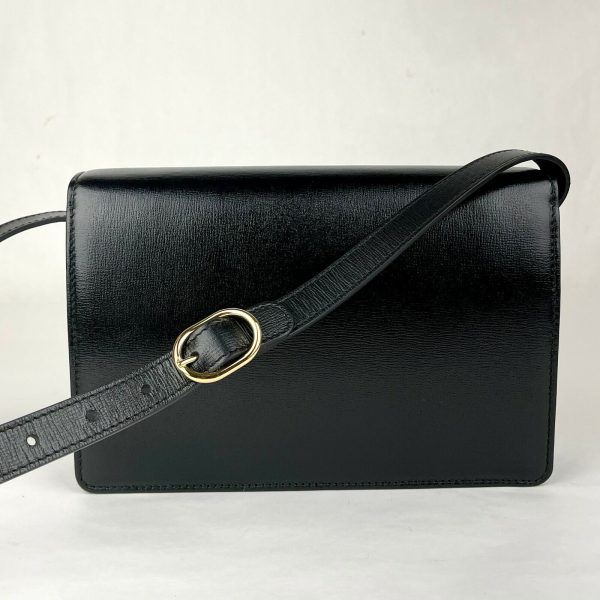 5 Gucci Black Leather Flap Tote Shoulder Bag with Gold Interlocking