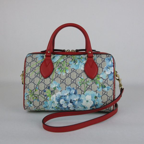 5 Gucci Blue Bloom GG Coated Canvas Small Boston Bag Handbag