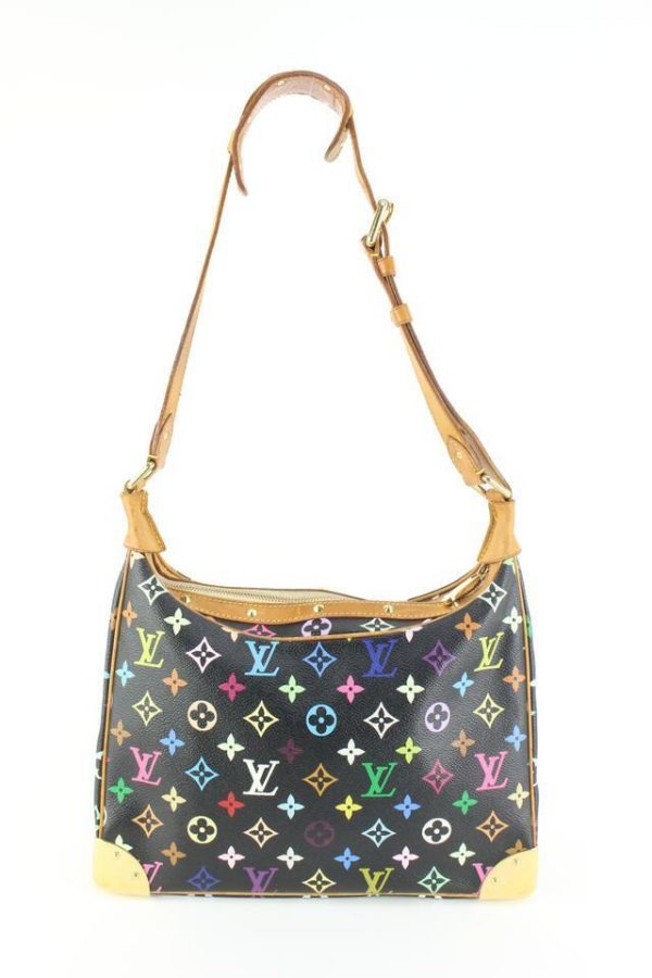 7 Louis Vuitton Black Monogram Multicolor Boulogne Hobo Bag Black