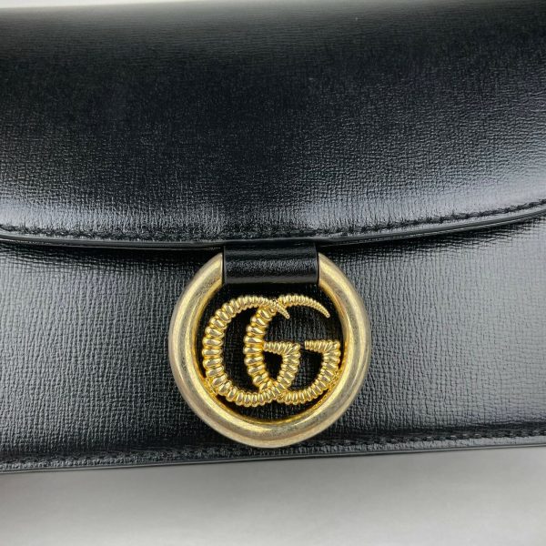 7 Gucci Black Leather Flap Tote Shoulder Bag with Gold Interlocking