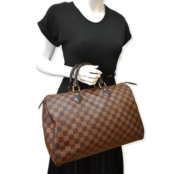 s l1600 1 LOUIS VUITTON Speedy 35 Damier Ebene Satchel Bag Brown