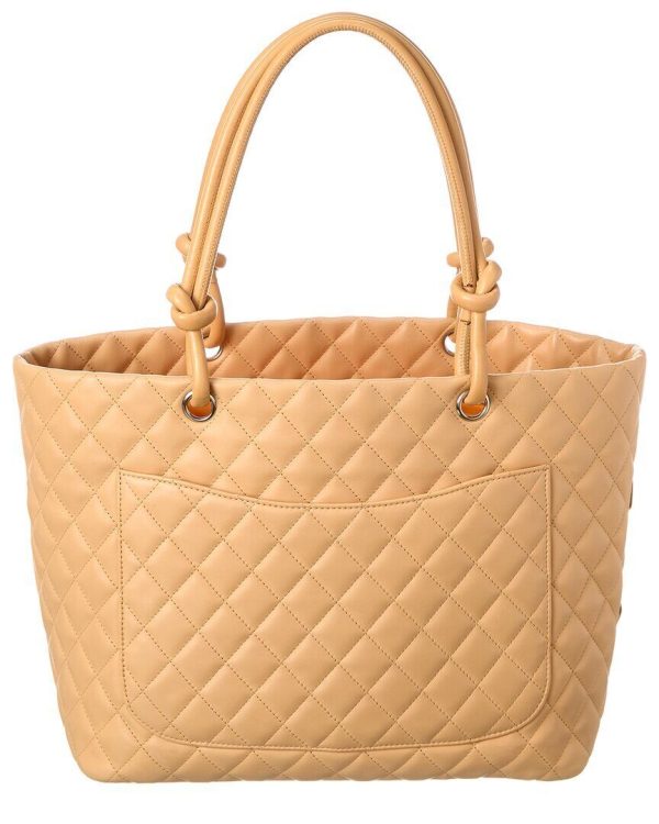 s l1600 1 Chanel Neutral Quilted Lambskin Leather Large Cambon Tote