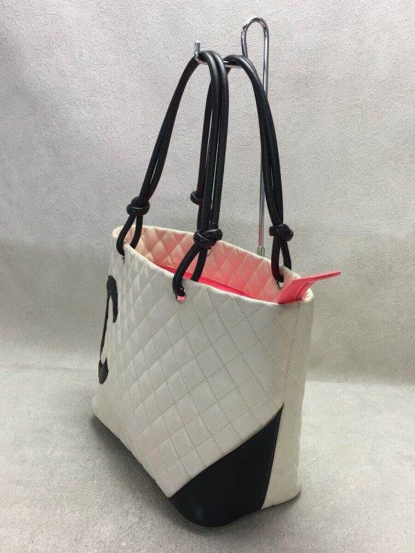 s l1600 1 CHANEL Large Tote Bag Cambon Line Calfskin Leather White 14cm x 25cm x 295cm