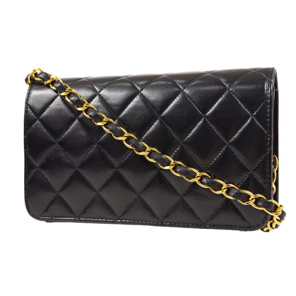 s l1600 1 CHANEL Quilted Full Flap Single Chain Shoulder Bag Black Lambskin