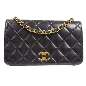 s l1600 CHANEL Quilted Full Flap Single Chain Shoulder Bag Black Lambskin