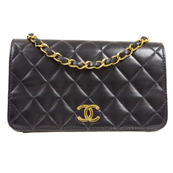 s l1600 CHANEL Quilted Full Flap Single Chain Shoulder Bag Black Lambskin