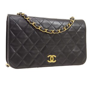 s l1600 CHANEL Full Flap Quilted CC Chain Shoulder Bag Purse Black