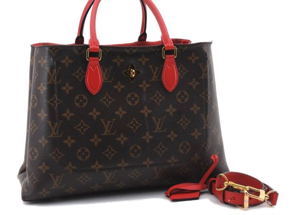 s l1600 Louis Vuitton Monogram Flower Tote Coquelicot Shoulder Bag Red