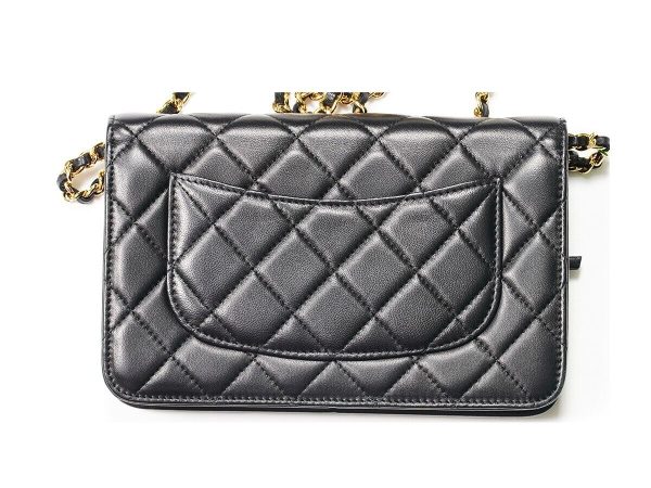 s l1600 3 CHANEL Wallet On Chain Gold Chain Quilted Lambskin black