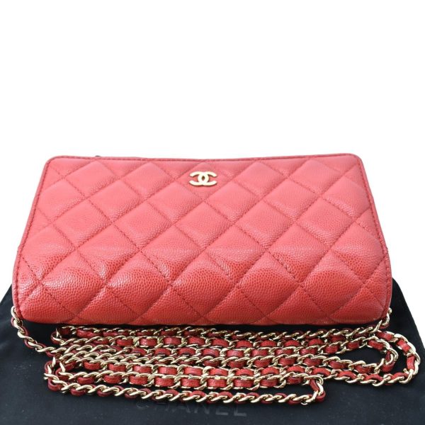 s l1600 3 CHANEL CC WOC Caviar Leather Wallet On Chain Crossbody Bag Red