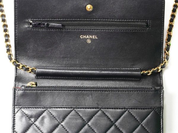 s l1600 4 CHANEL Wallet On Chain Gold Chain Quilted Lambskin black