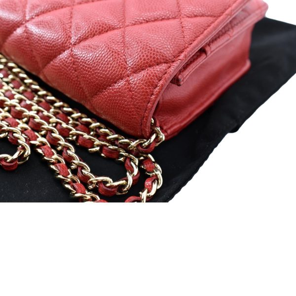 s l1600 4 CHANEL CC WOC Caviar Leather Wallet On Chain Crossbody Bag Red