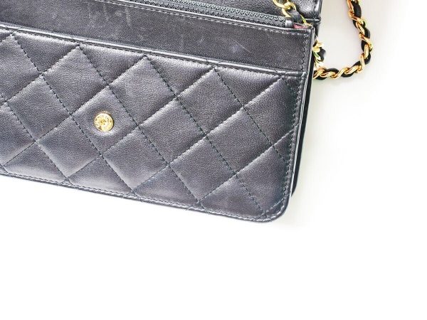 s l1600 8 CHANEL Wallet On Chain Gold Chain Quilted Lambskin black