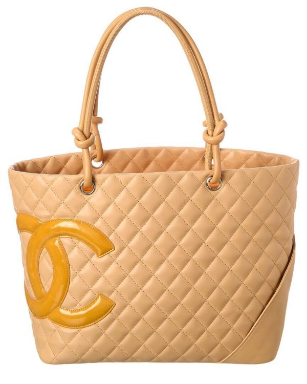 s l1600 Chanel Neutral Quilted Lambskin Leather Large Cambon Tote