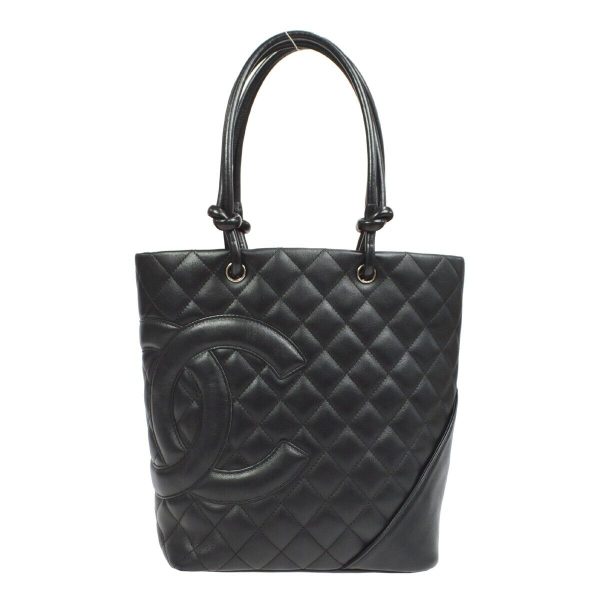 s l1600 CHANEL Quilted Cambon Ligne CC Hand Tote Bag Black Calfskin