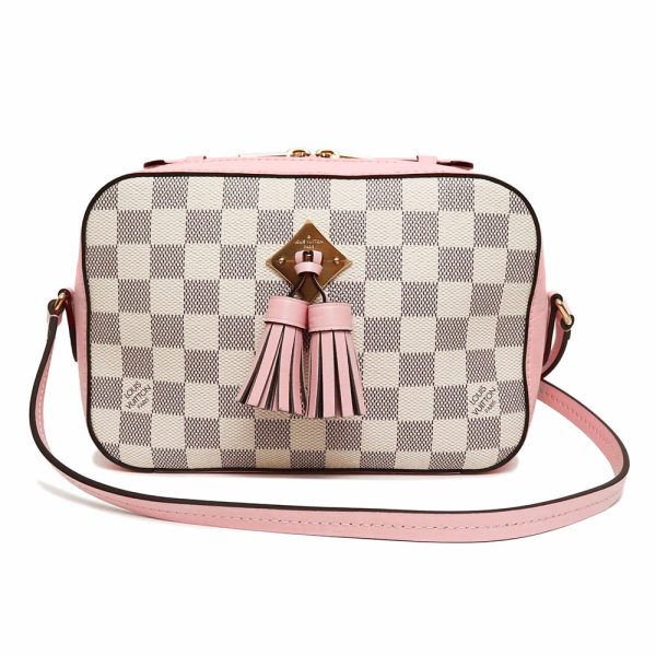 1 Louis Vuitton Santonge Shoulder Bag Diagonal Damier Azur Leather Audrose Pink