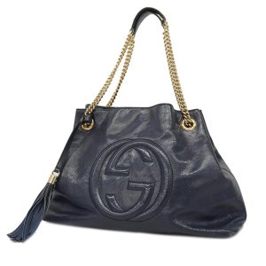 1 Gucci Soho Hardware Chain Shoulder Leather Navy Gold Shoulder Bag