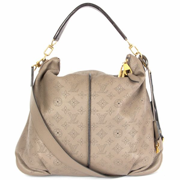 1 Louis Vuitton Ombre Taupe Mahina Leather Beige MM Shoulder Bag