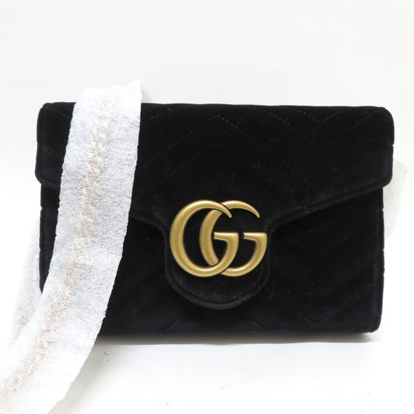 1 Gucci Marmont Velor Leather Black GG Mini Bag Shoulder Bag