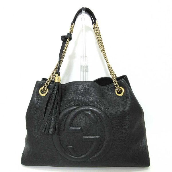 1 Gucci Interlocking Calf Leather GG Soho Chain Shoulder Bag Black