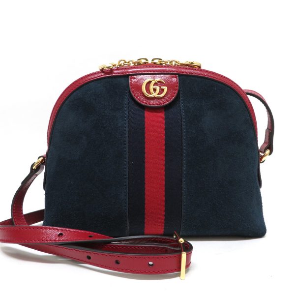 1 Gucci Off deer sherry line suede Leather Navy Red Shoulder Bag