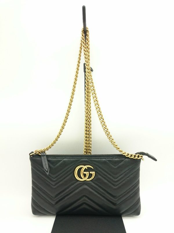 1 Gucci Marmont Leather Black Chain GG Wallet Shoulder Bag