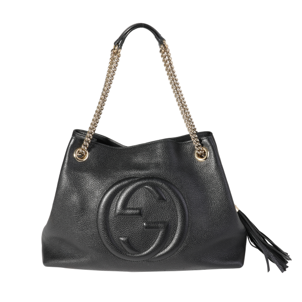 1 Gucci Pebbled Medium Chain Black Leather Shoulder Bag