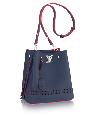 1 Louis Vuitton Lockme Bucket Navy Blue Calfskin Leather Drawstring Shoulder Bag